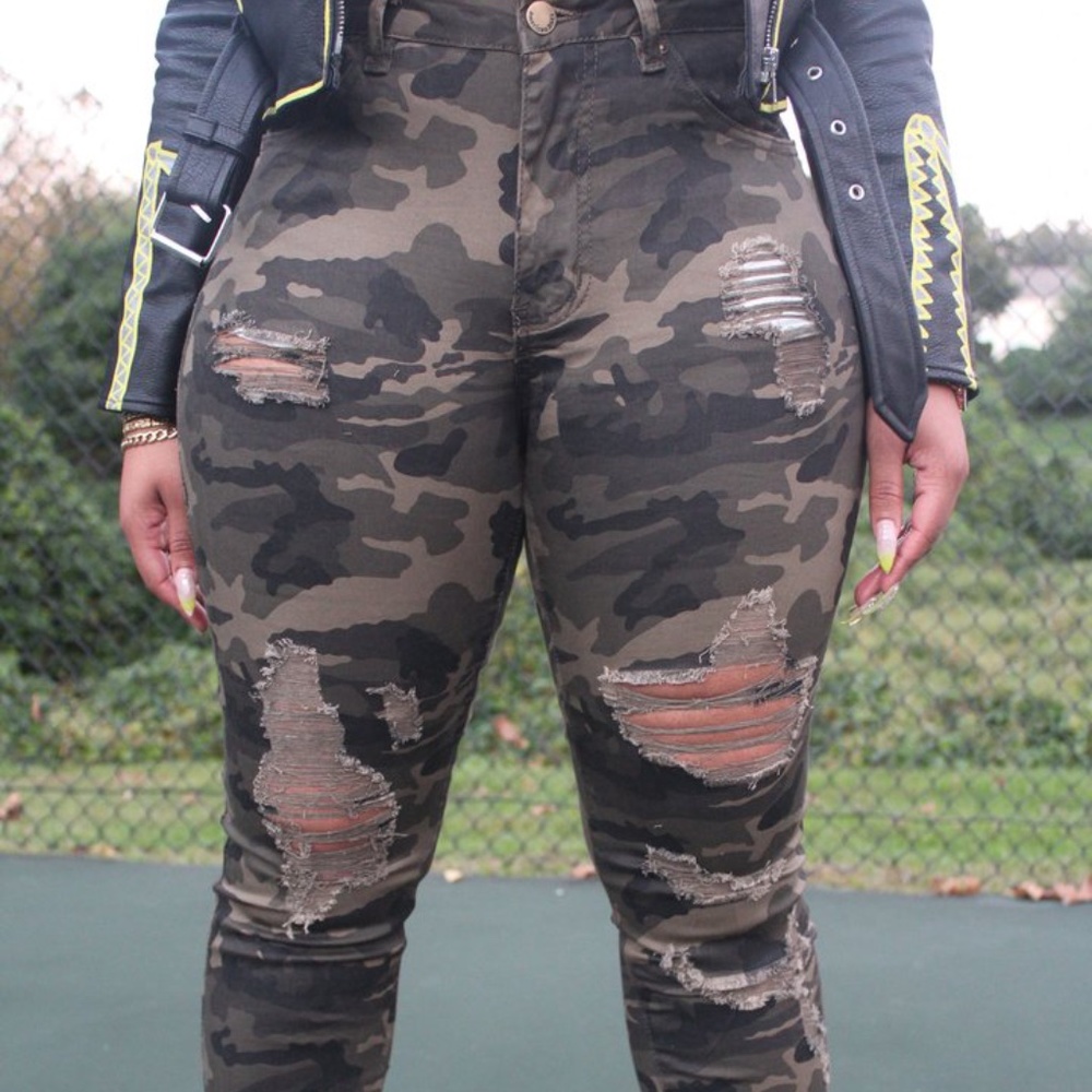 Distressed Denim Camo Pants